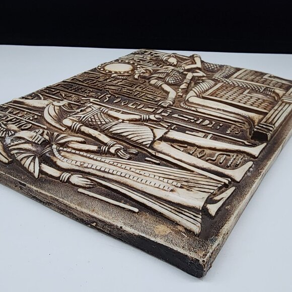 Egyptian Inspired Raised Relief Wall Plaque With Hieroglyphics & Deities Vintage - Picture 11 of 13